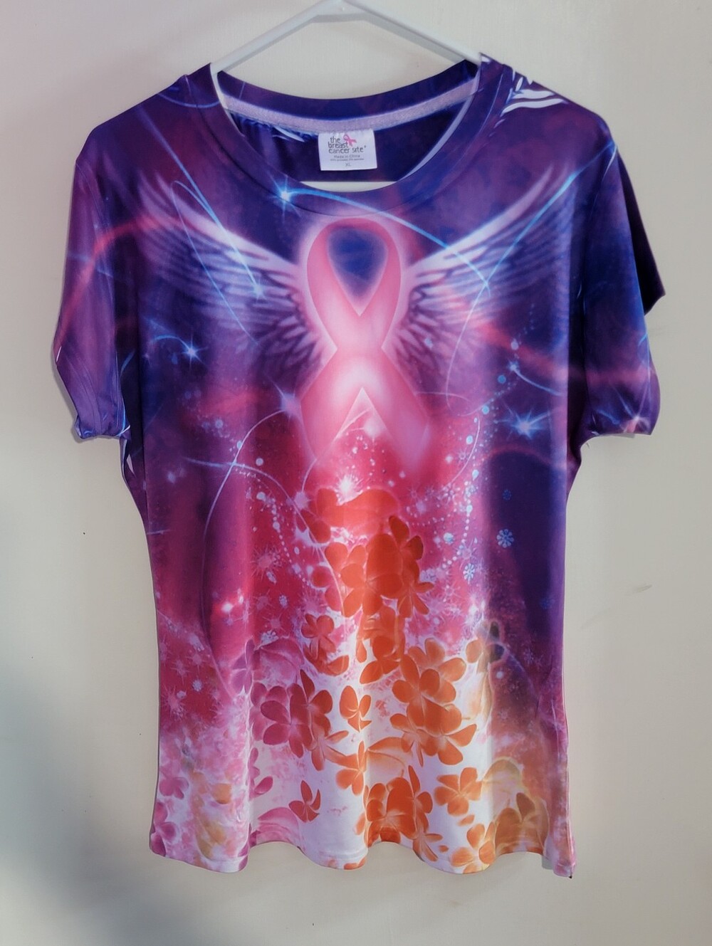 Breast Cancer Awareness Angel Wing Graphic Tee - Purple Pink NWOT